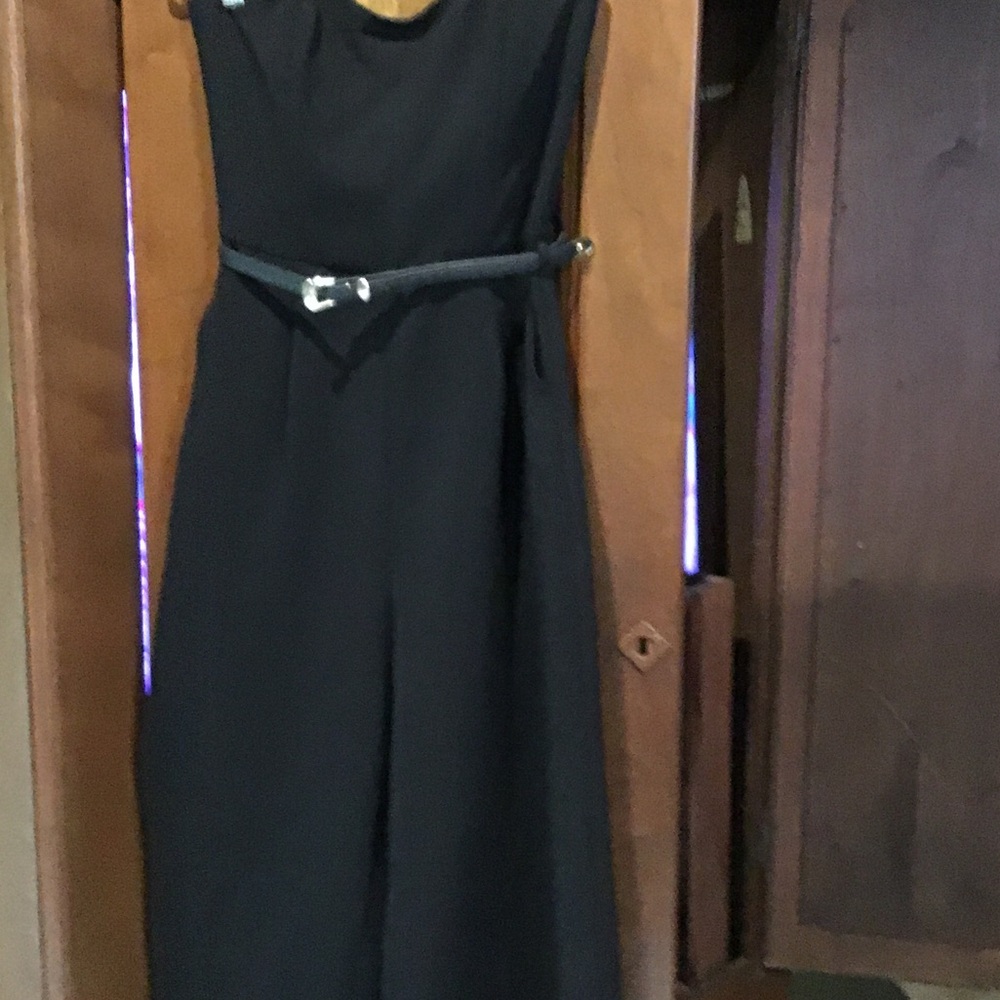 Classic Black Sleeveless Dress with Waist Belt
